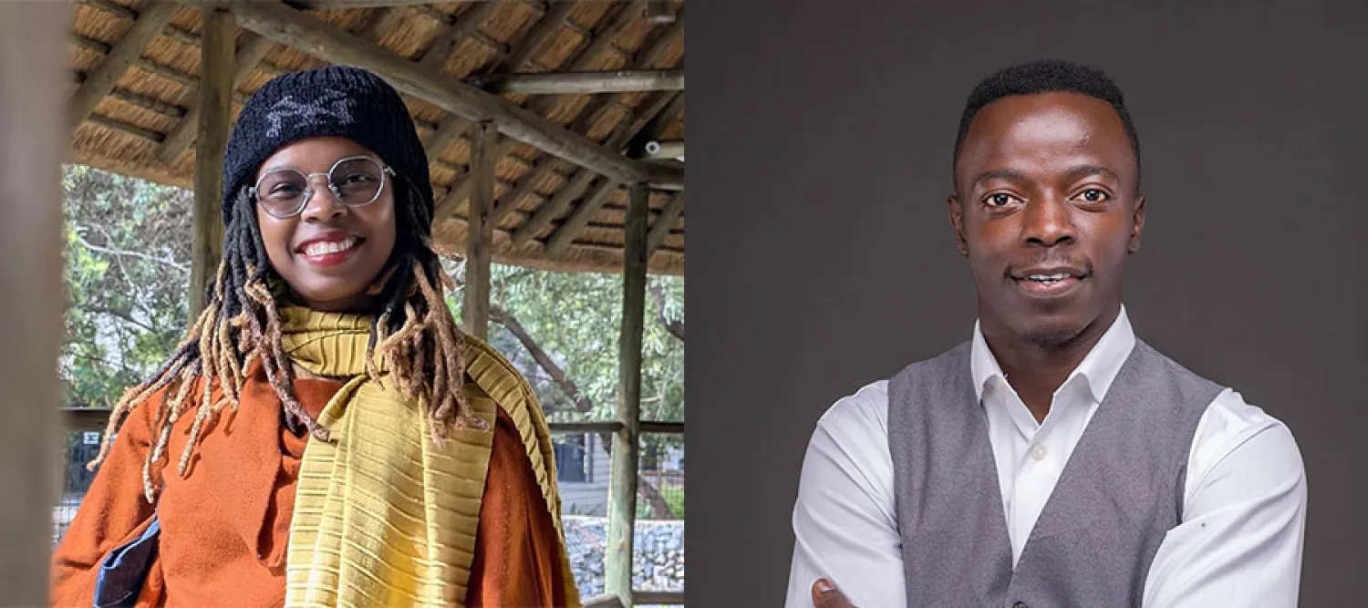 Two images side-by-side of two Mastercard Foundation Scholars, Mwende Kasyoki and Edgar Onyango.