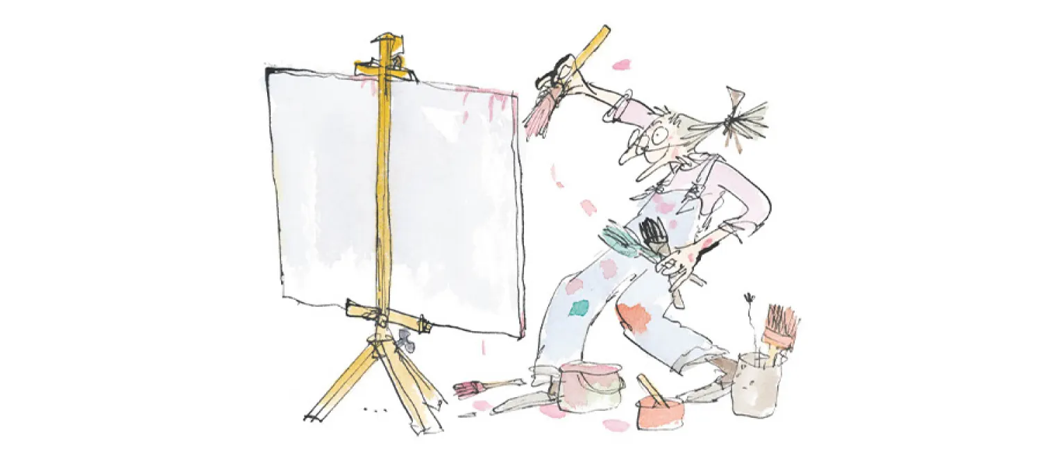 A drawn artwork of someone painting a picture.