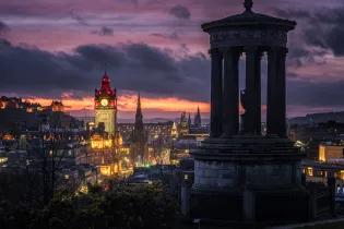 View of Edinburgh at sunset from Calton Hill