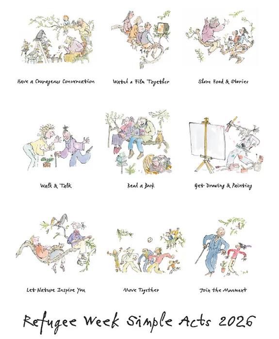Simple Acts illustrations for Refugee Week 2026 by Quentin Blake 
